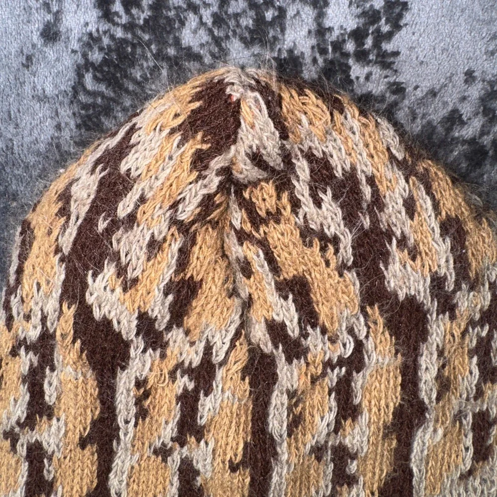 Handmade Reversible Knit Balaclava Face Mask Tan Brown Pattern Neon Orange Camo